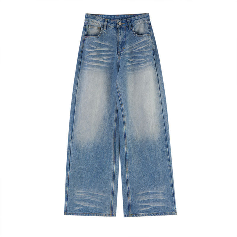 Retro Washed High Waist Wide Leg Denim Jeans for Women