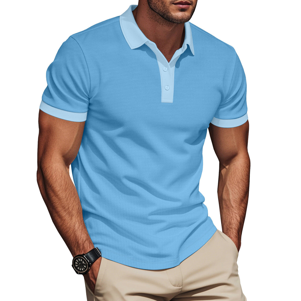Plus Size Men’s Short Sleeve Pullover with Lapel Color Match