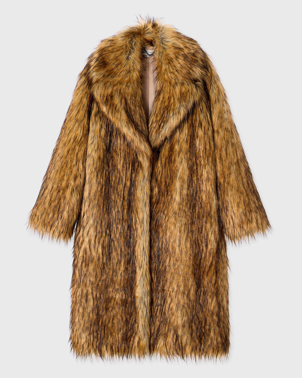 Women’s Autumn Winter Faux Fur Long Warm Wool Coat Brown Chenille