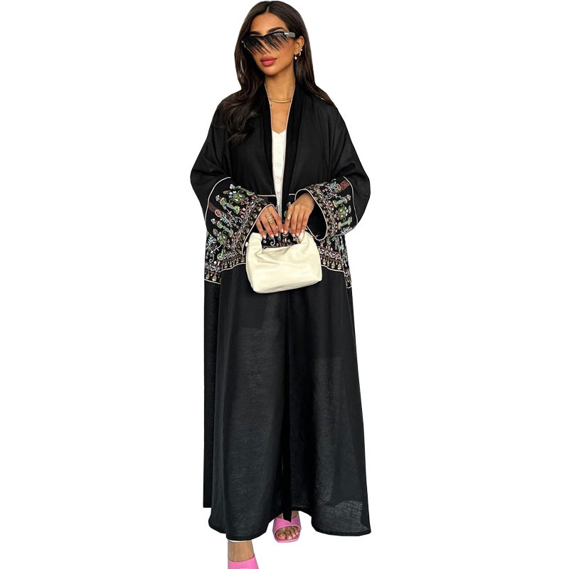 Women's Middle East Embroidered Long Sleeve Cardigan Robe