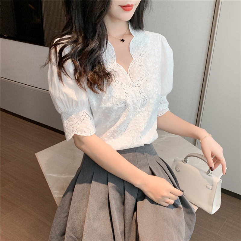 Summer Temperament Design Minority Bubble Sleeve Shirt