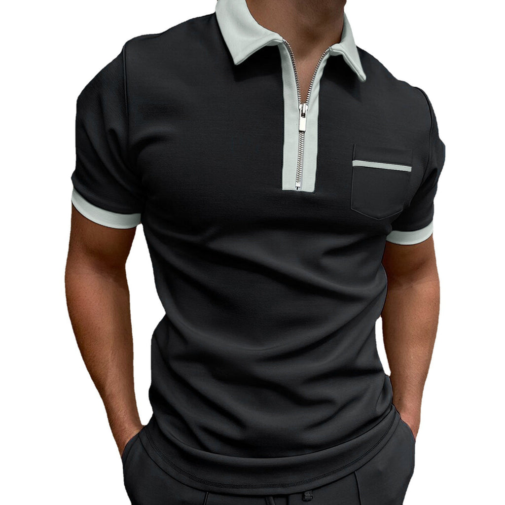 Men's Slim Fit Lapel Polo T-Shirt with Pocket
