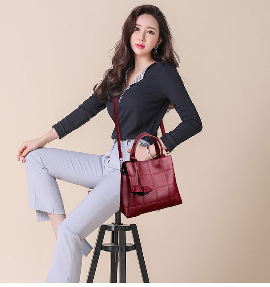 Fashion All-match Soft Leather Three-layer Large-capacity Shoulder Bag