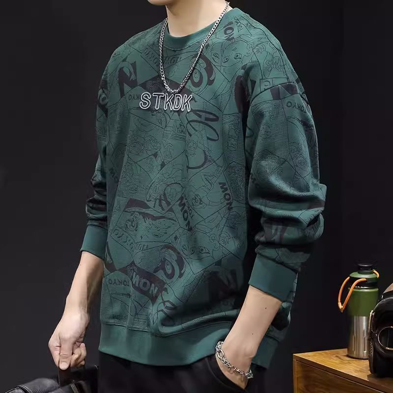 Men's Round Neck Long Sleeve Printed Sweatshirt Plus Size