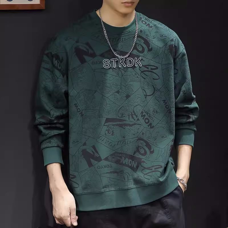 Men's Round Neck Long Sleeve Printed Sweatshirt Plus Size