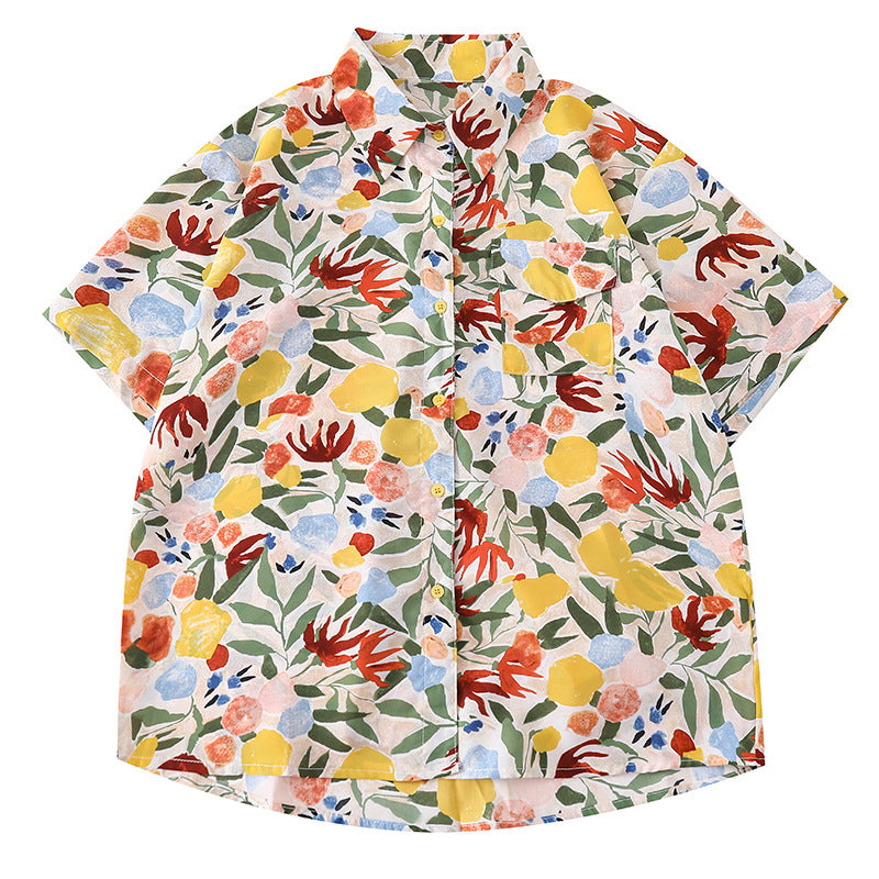 Women's Retro Girly Printed Short-Sleeve Shirt Polyester S-XXXL