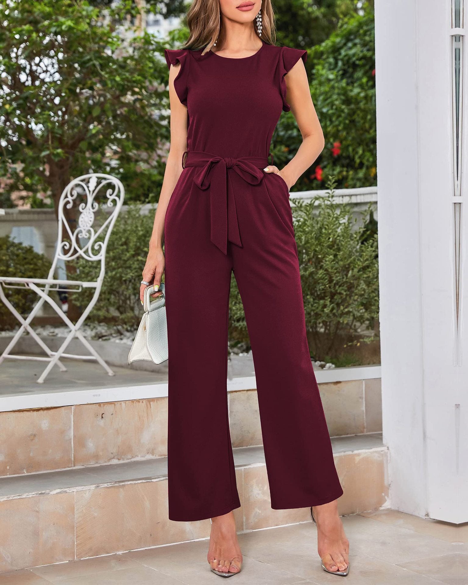 Women's Ruffled Wide Leg Strap Jumpsuit