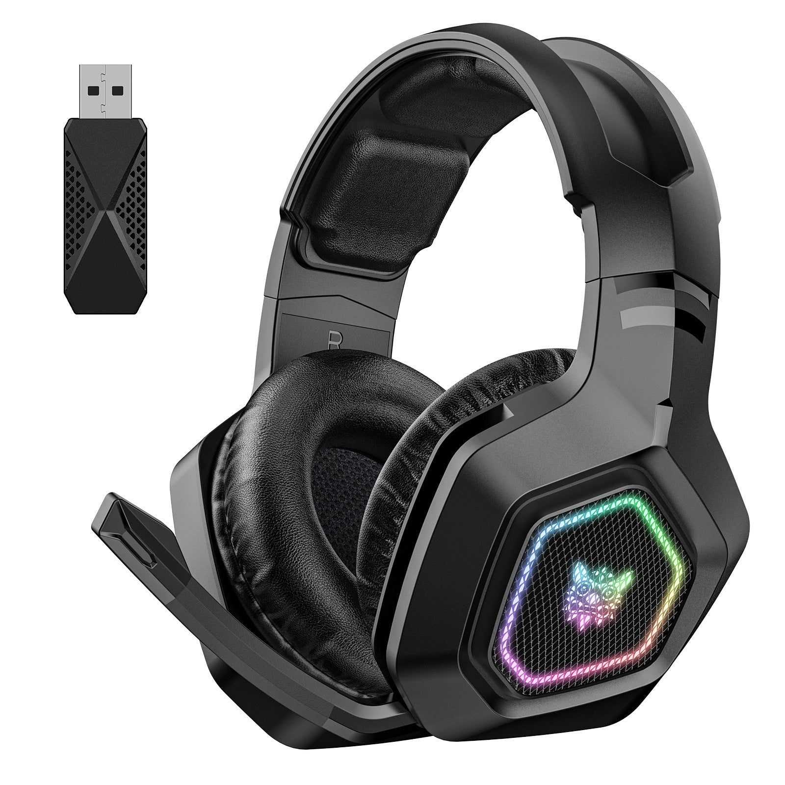 Casque de jeu sans fil Bluetooth 2.4G avec éclairage RVB et chargement sans fil