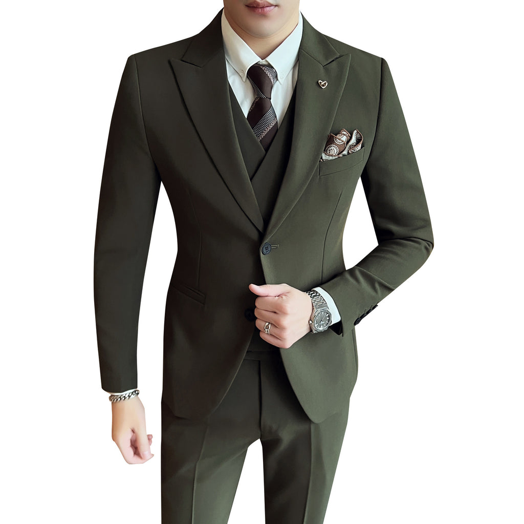 Costume trois pièces coupe slim à double boucle et couleur unie