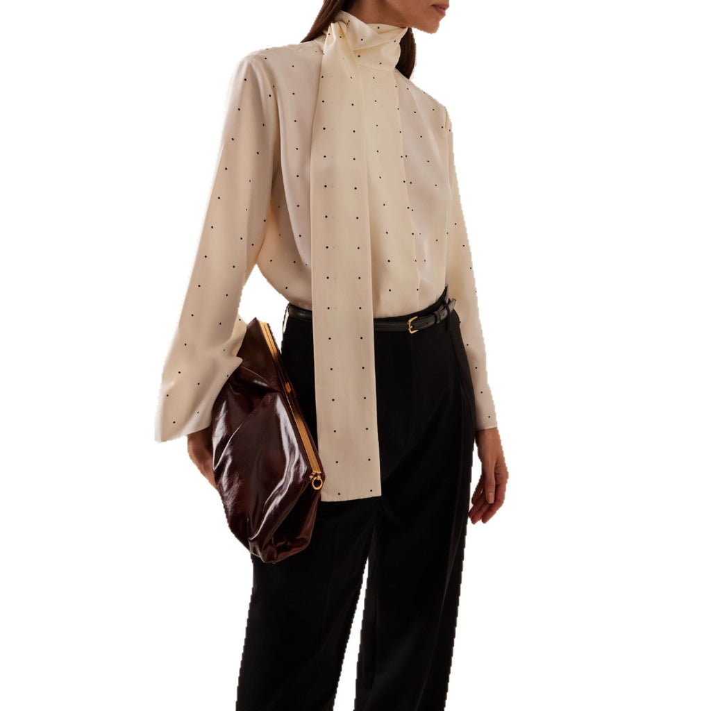 Polka Dot Ribbon Loose-Fit Long Sleeve Commuter Top