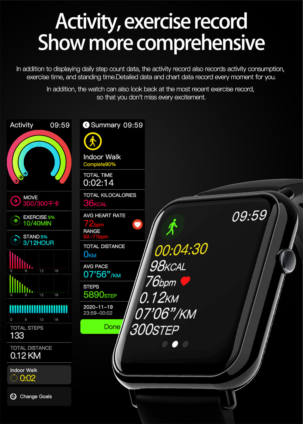 Smart Waterproof Watch IP67 Bluetooth 5.2 1.69" Touch Screen