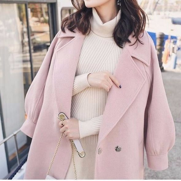 Women’s Autumn Winter Thickened Woolen Coat with Cinched Waist
