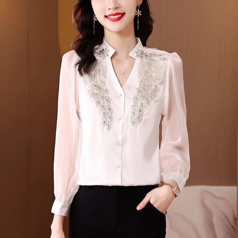 Slim Fit High-Class Cardigan Shirt with Long Sleeves and Stand Collar