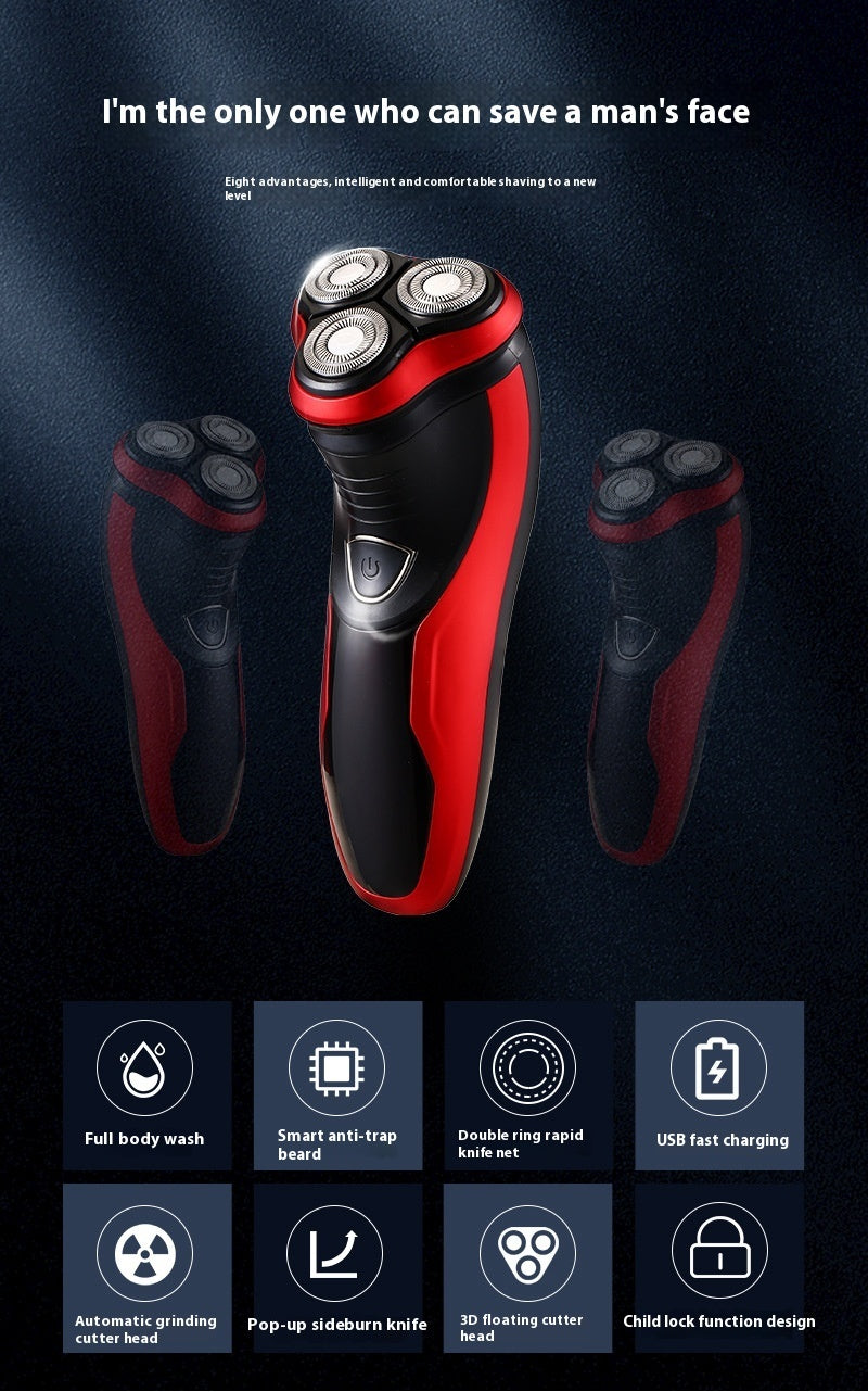 Rasoir Électrique Rechargeable pour Hommes - Rouge, Entièrement Lavable, 60 min d'Autonomie