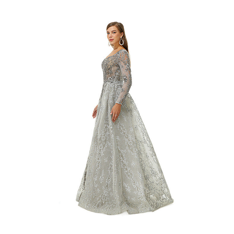Light Blue Lace Hollow Toast Evening Dress US2-US16