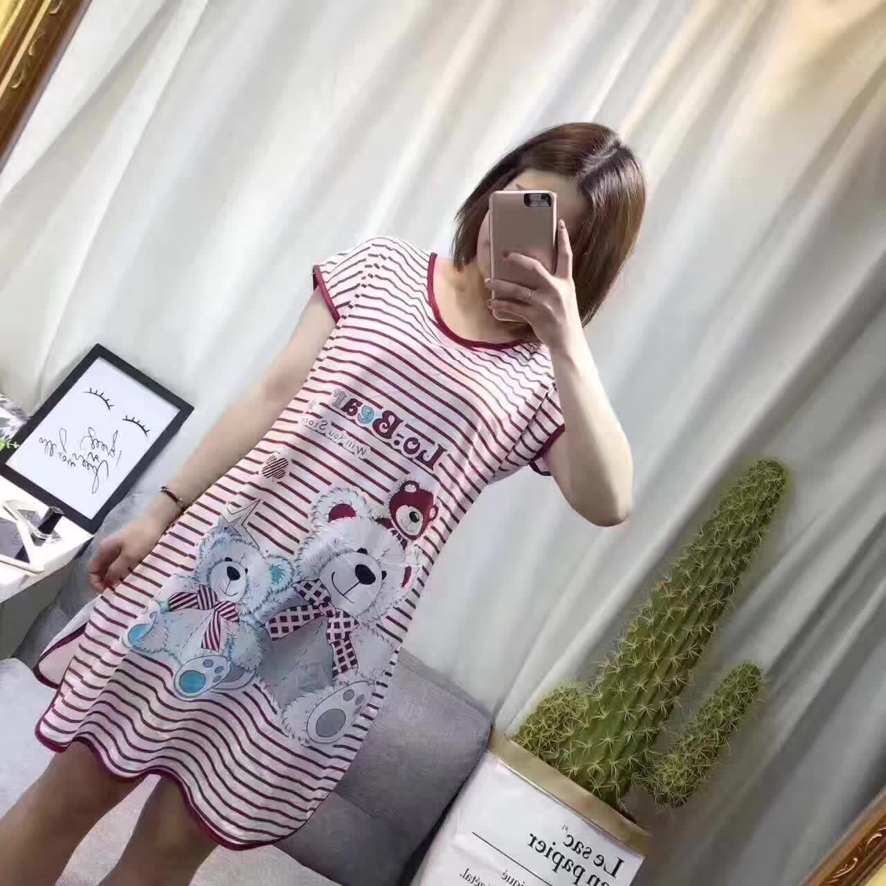 Women's Cartoon Milk Silk Short Sleeve Nightdress One-Piece