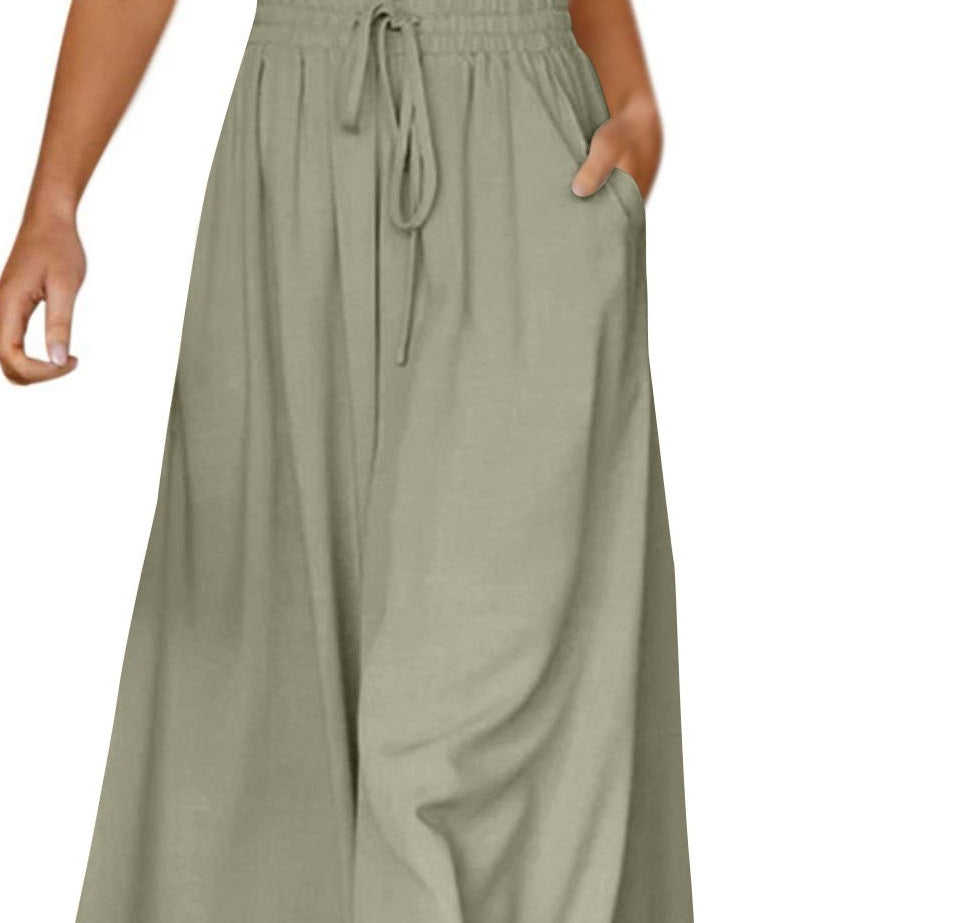 Women's Wide-leg Pants Elastic Waistband Wide Leg High Waist Long Culottes