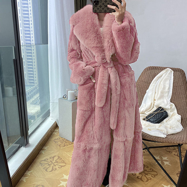 Women's Mid-Length Faux Rabbit Fur Coat – Urban Casual V-Neck