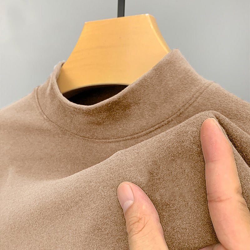 Double-Sided Dralon Men's Half-High Collar Long-Sleeve T-Shirt Slim Fit Wool Lining
