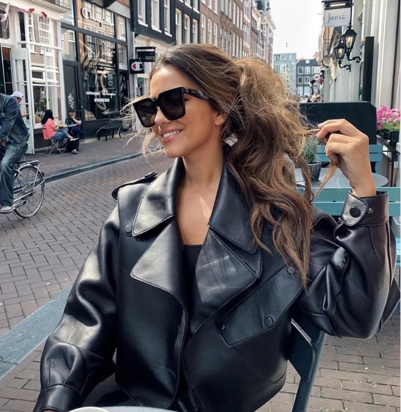 Lapel PU Leather Motorcycle Jacket for Women – Short, Stylish, Handsome