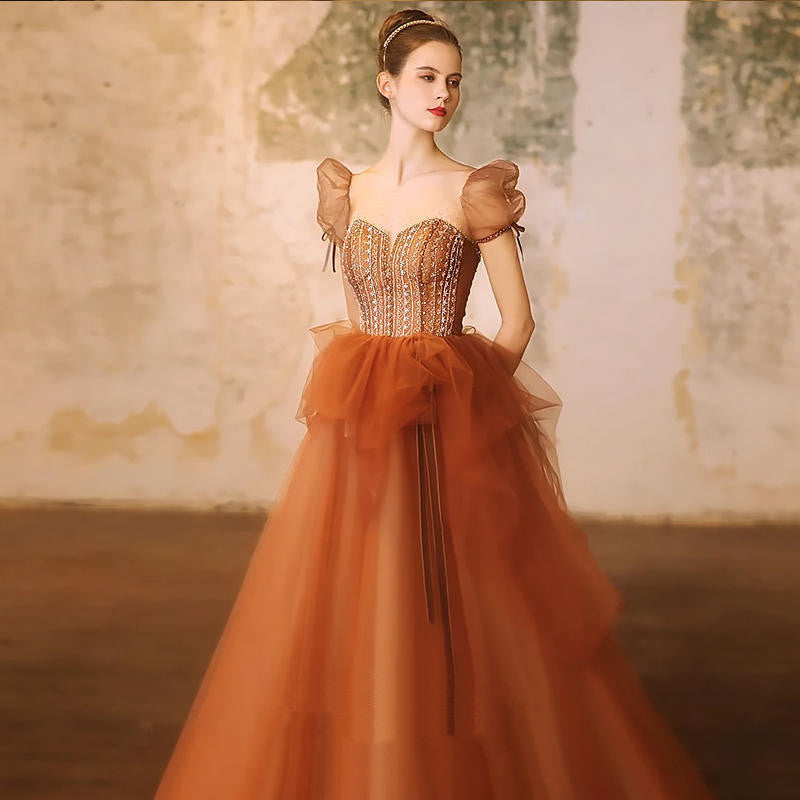 Women's Fashion Minimalist Sequin Evening Dress Brown Polyester