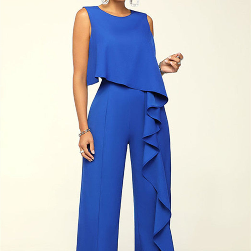 Fashion Women's Solid Color Sleeveless Jumpsuit with Trousers