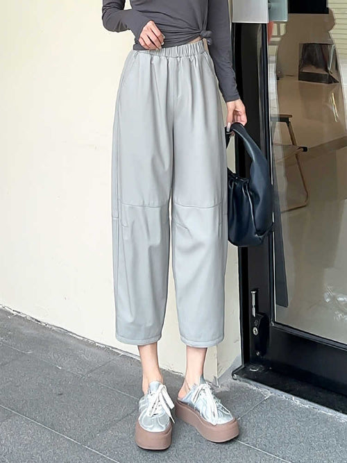 Pantalon ample en cuir décontracté pour femme