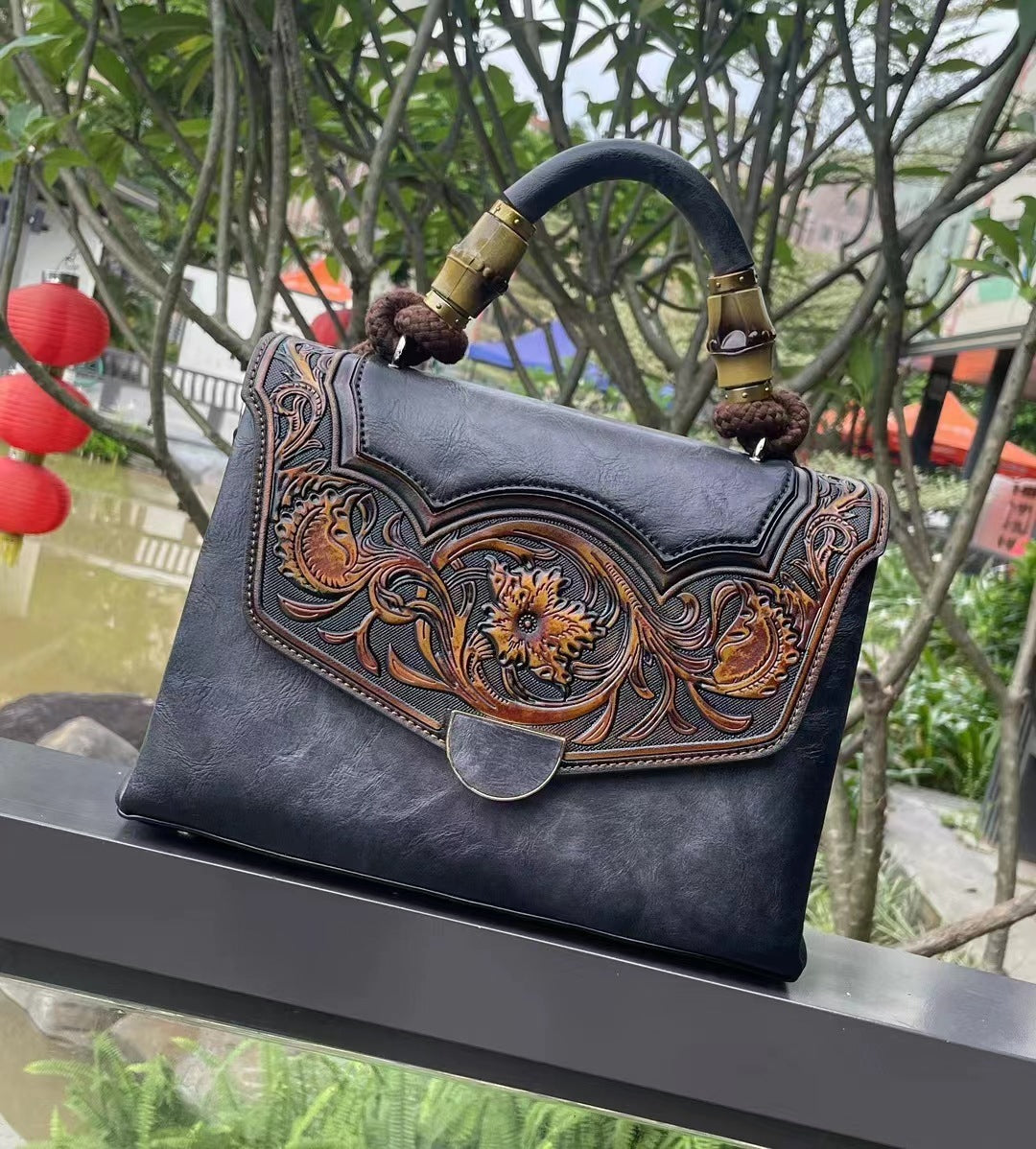 Retro Embossed Women's Crossbody Bag with 3D Floral Design