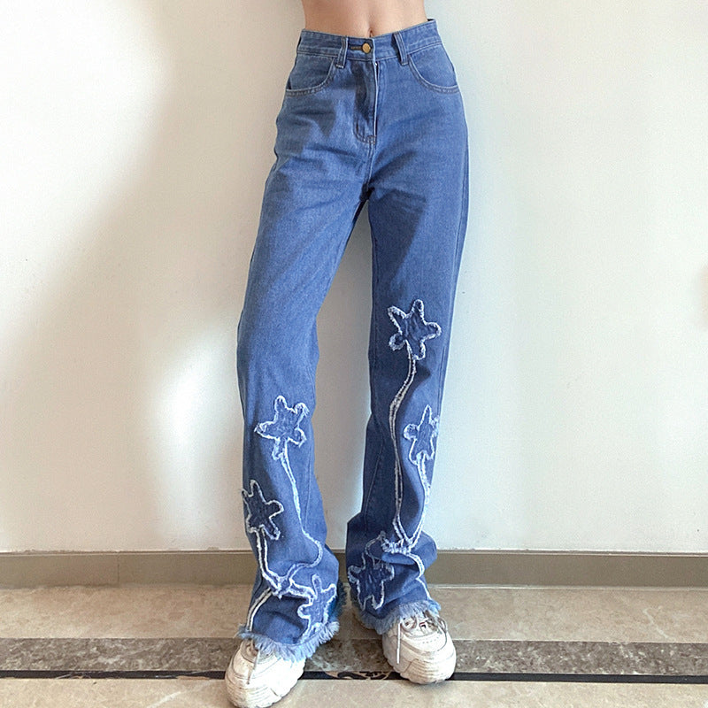 High Waist Slim Fit Flared Jeans Casual Trousers