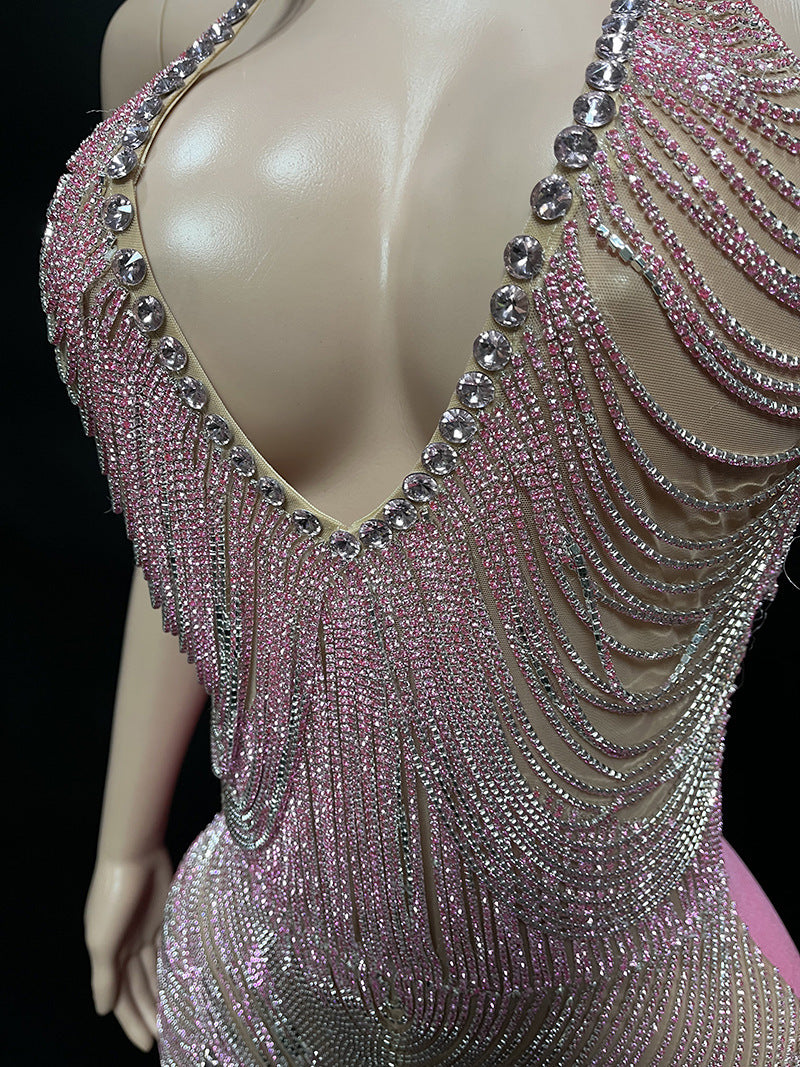 Sequined Backless Deep V Women's Short Skirt Club