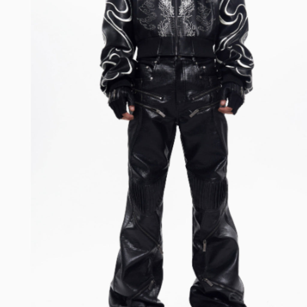 Pantalon en cuir noir pour homme avec fermeture éclair, coupe micro-pull, tailles S-XL, collection automne