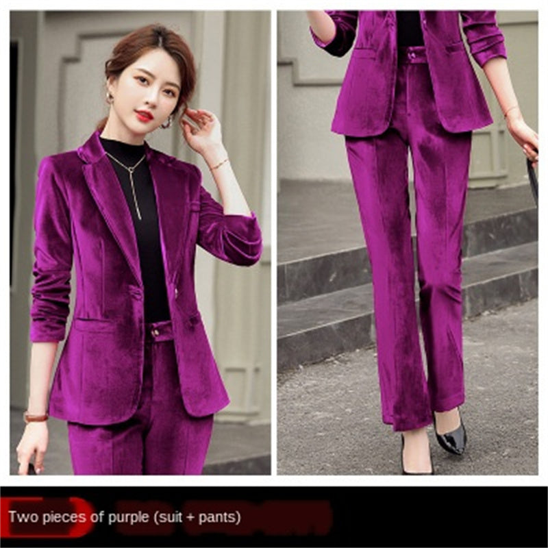 Gold Velvet Solid Color Small Women's Suit Jacket