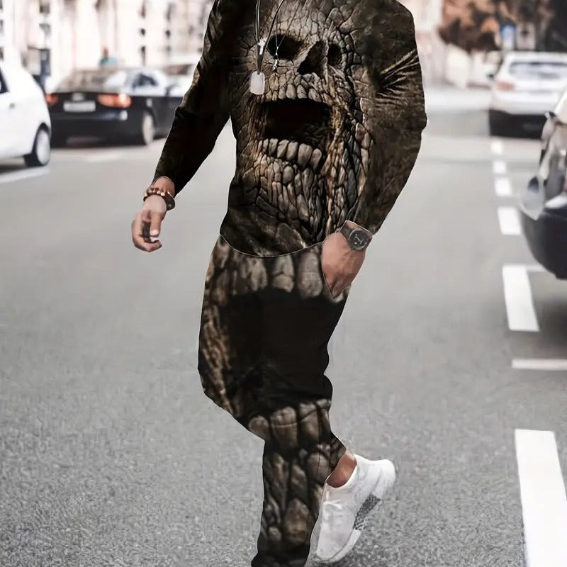 Men's 3D Digital Print Round Neck Sports Sweatshirt Suit