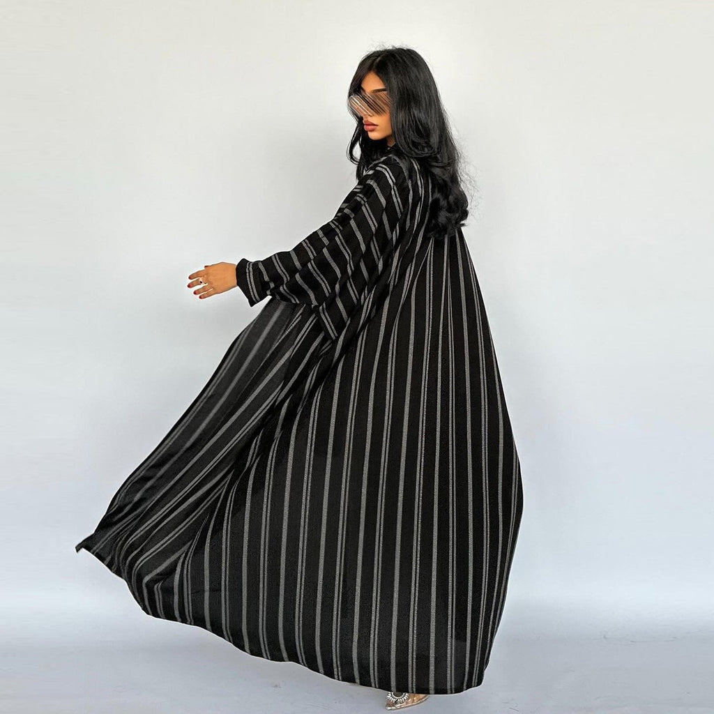Middle Eastern Women's Long Striped Zebra Cardigan Coat