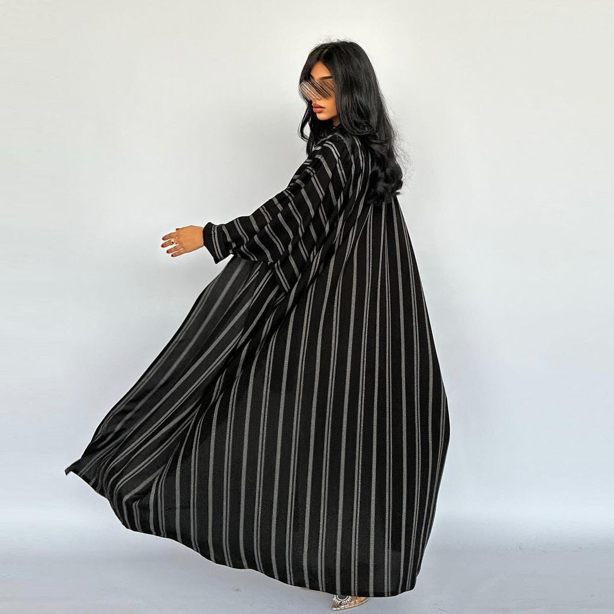 Middle Eastern Women's Long Striped Zebra Cardigan Coat