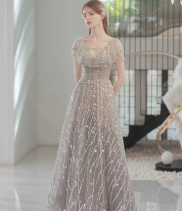 High-Grade Dusty Blue Banquet Engagement Cocktail Dress Polyester