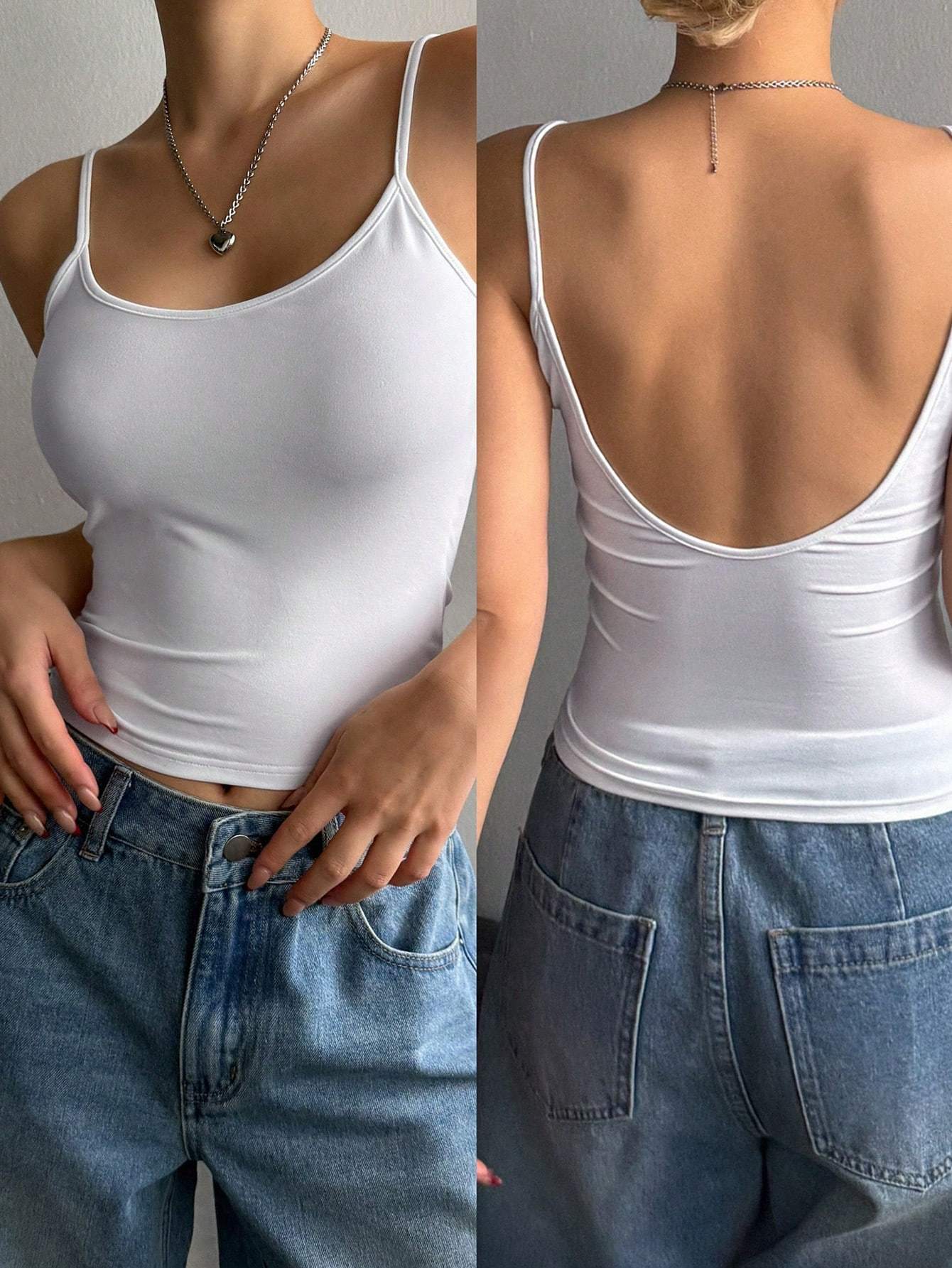 Haut court dos nu moulant décontracté blanc à licou pour femme