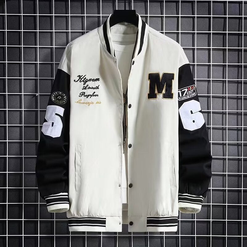 Veste de baseball ample noire et blanc crème en fibre de polyester