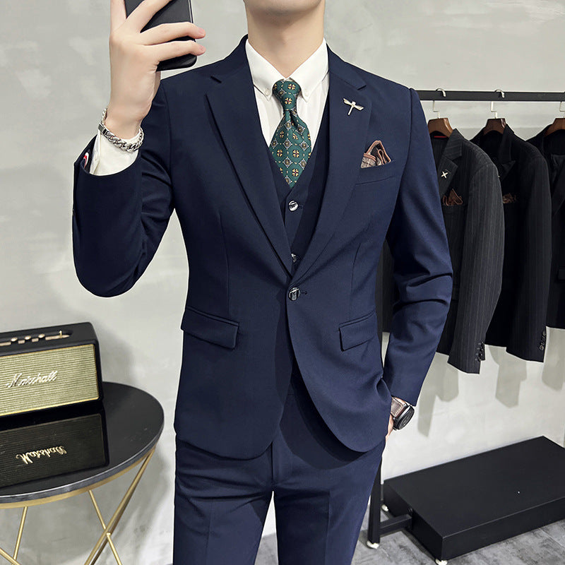 Plus Size Men's Slim Fit Corduroy Three-Piece Suit in Solid Colors