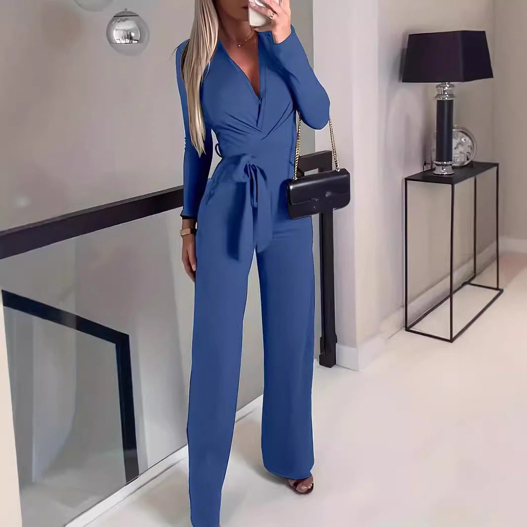 Women's Solid Color Polyester Jumpsuit - Blue, Black, Green, S-2XL