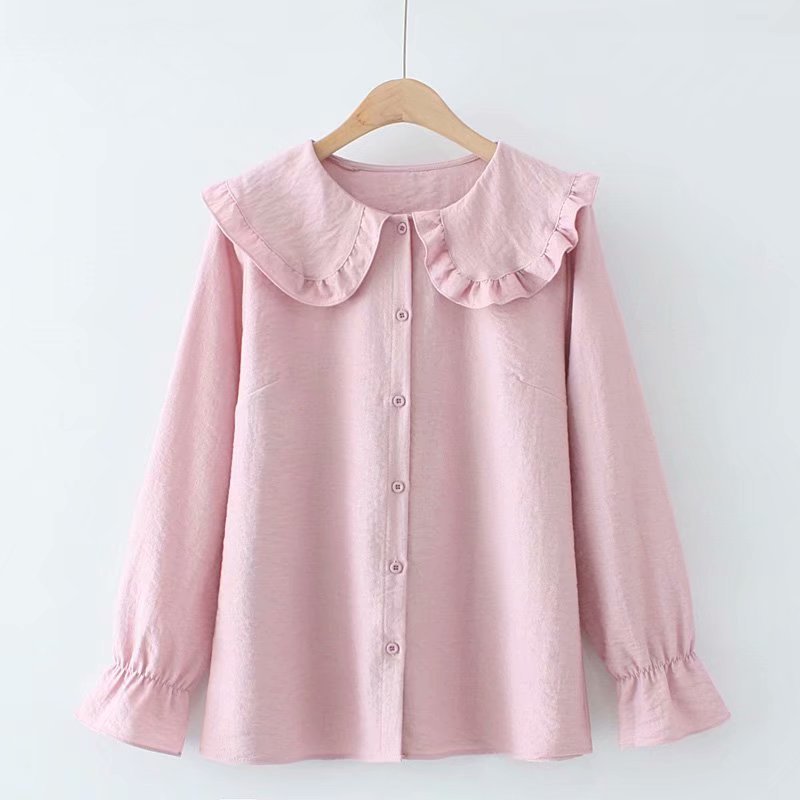 Ruffle Collar Long-Sleeve Lotus Leaf Collar Shirt