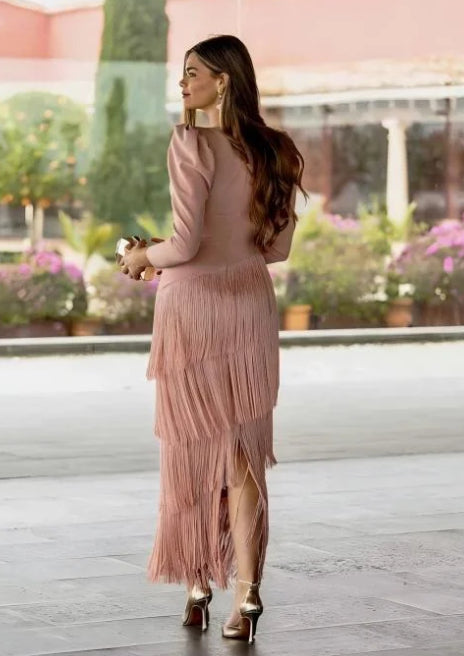 Robe tailleur femme à col en V profond et manches longues, disponible en vert, bleu, rose et blanc, tailles S-XXL