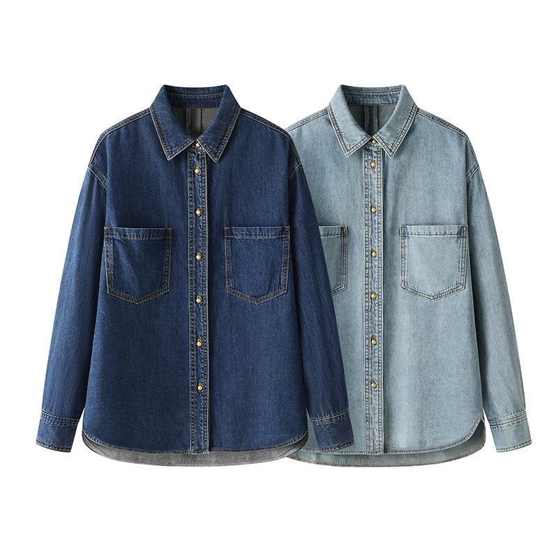 Haut chemise de travail bleu denim minimaliste