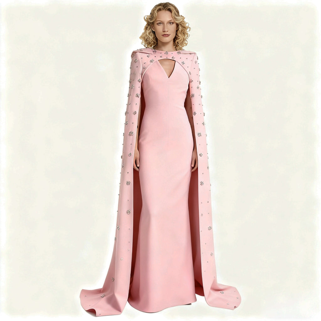 Diamond-Encrusted Beaded Off-Shoulder Long Dress