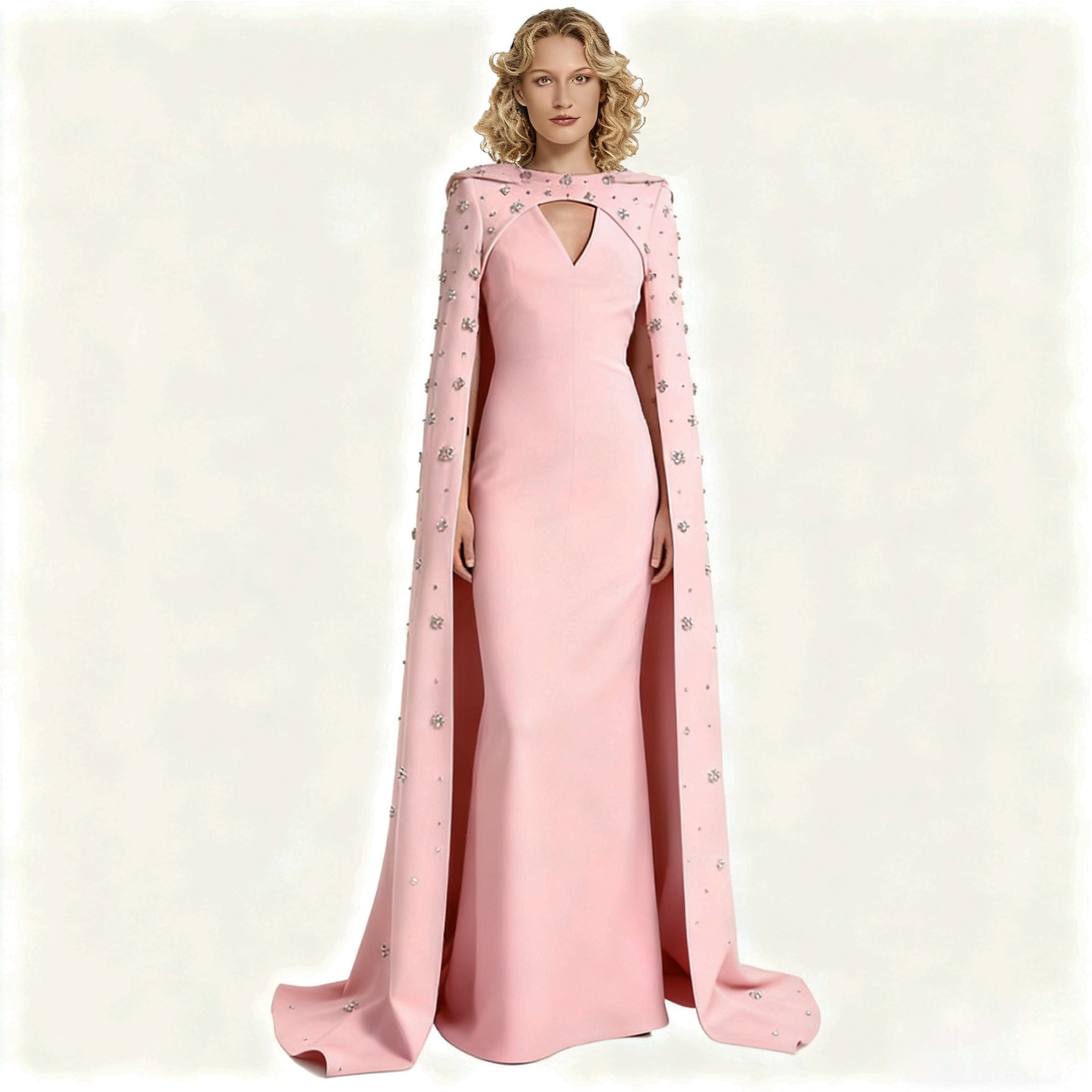 Diamond-Encrusted Beaded Off-Shoulder Long Dress