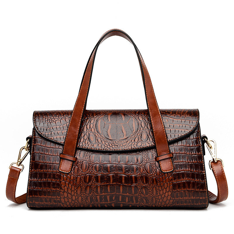 Sac à bandoulière en PU de taille moyenne motif crocodile avec poignée souple