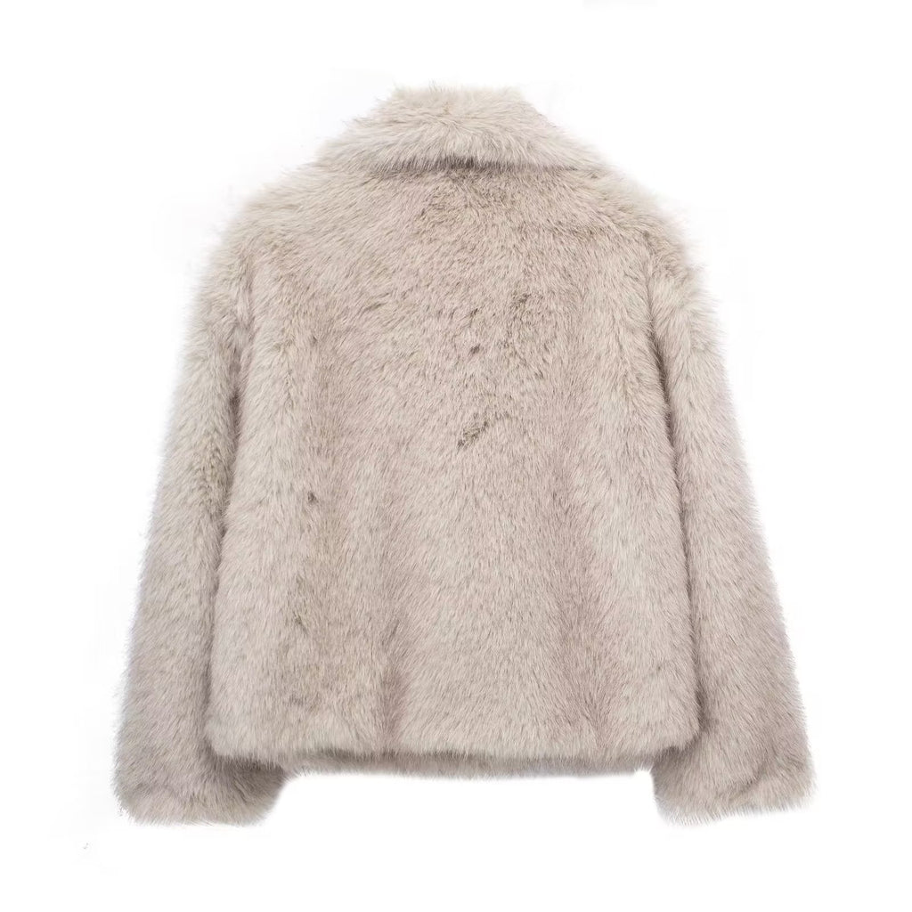 Manteau Hiver en Peluche Épais et Doux à Revers, Veste Longue Décontractée à Manches Longues pour Femmes