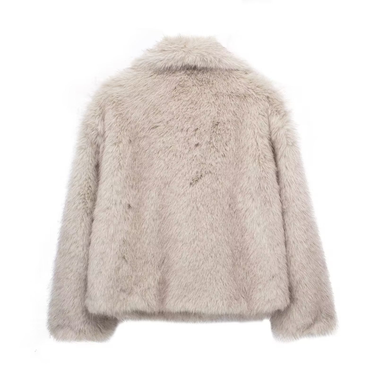 Manteau Hiver en Peluche Épais et Doux à Revers, Veste Longue Décontractée à Manches Longues pour Femmes