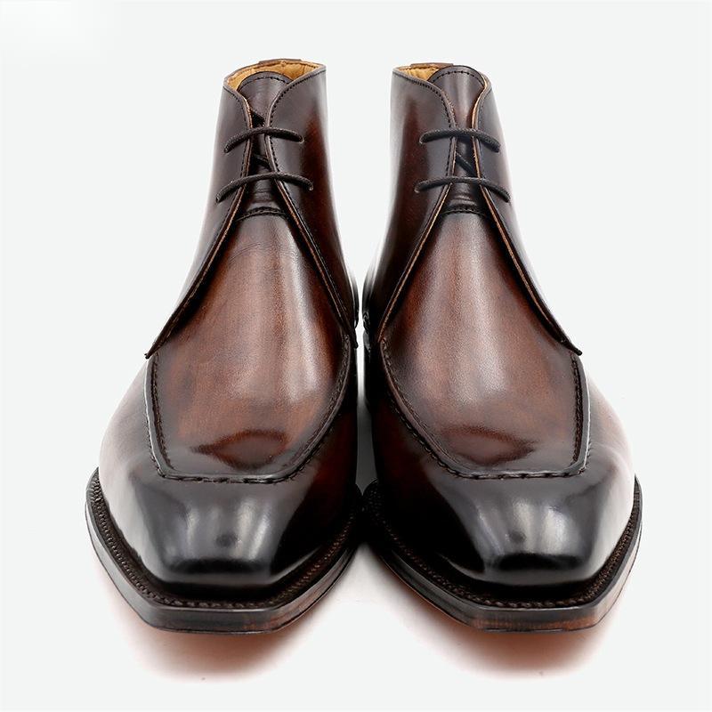 Handmade Men's Leather Boots With Cowhide Leather Soles