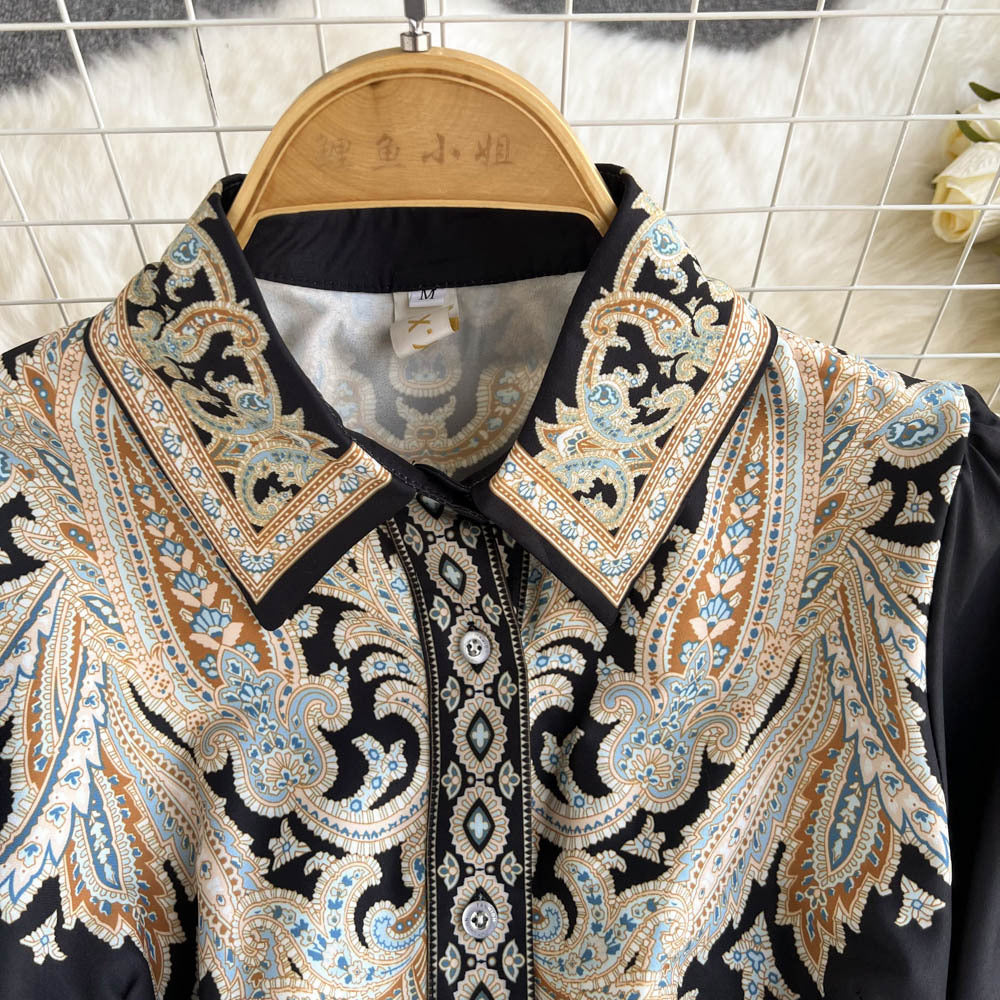 Retro Paisley French Waist Dress for Ramadan Nights in Black, Blue, Khaki